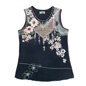vanilla sugar top sleeveless y2k nouveau floral top embellished Sz PL